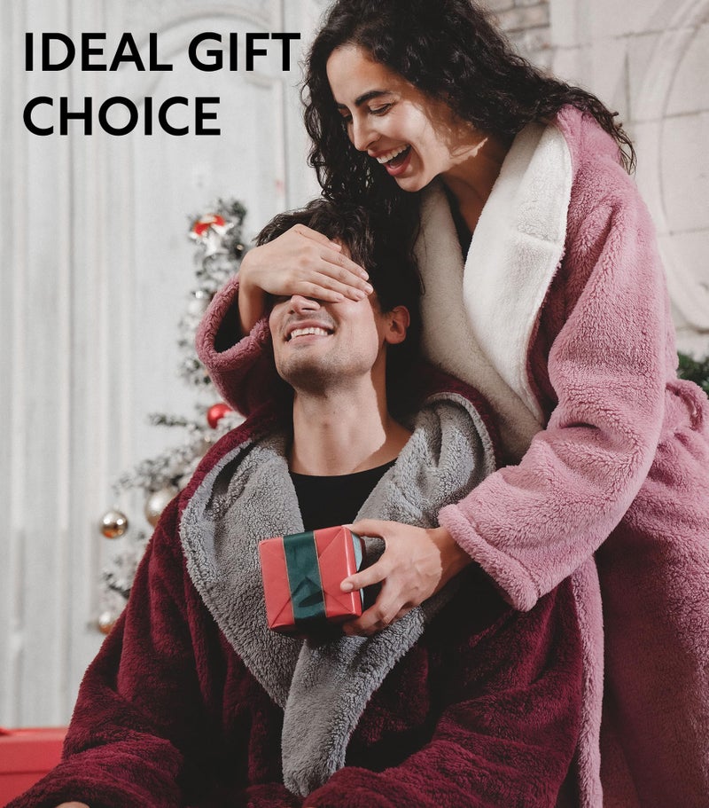 DAVID ARCHY Men's Soft Plush Fleece Robe Full Length Hooded Long Bathrobe for Men with Hood (L, Red- Shu Velveteen) - Image 5